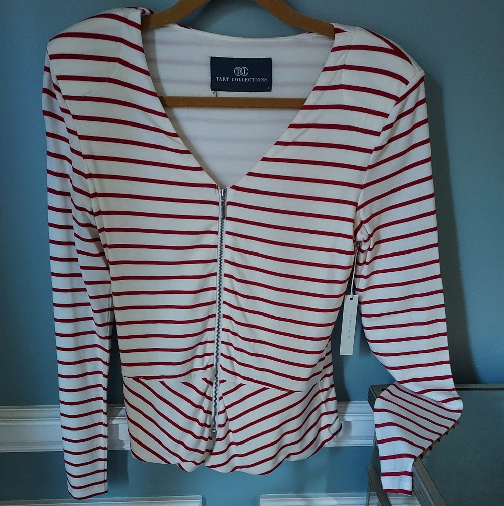 Tart Collections Women's Red and White Striped Button Down Shirt